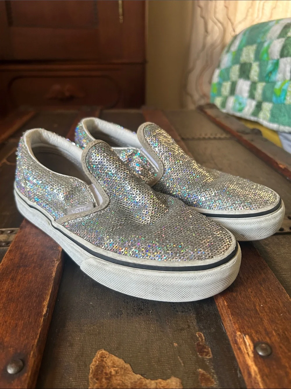 Vans Kids Silver Sequin Slip-On Sneakers